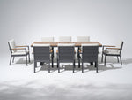drak grey aluminum outdoor dining set for 8 with umbrella hole#Style_8 Chairs + 1 Table