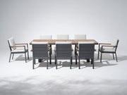 drak grey aluminum outdoor dining set for 8 with umbrella hole#Style_8 Chairs + 1 Table