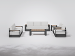 Addison Modern Metal Outdoor Sofa Set, Dark Grey Aluminum Frame, Swivel Chairs, 8 Seats