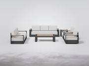 Addison Modern Metal Outdoor Sofa Set, Dark Grey Aluminum Frame, Swivel Chairs, 8 Seats