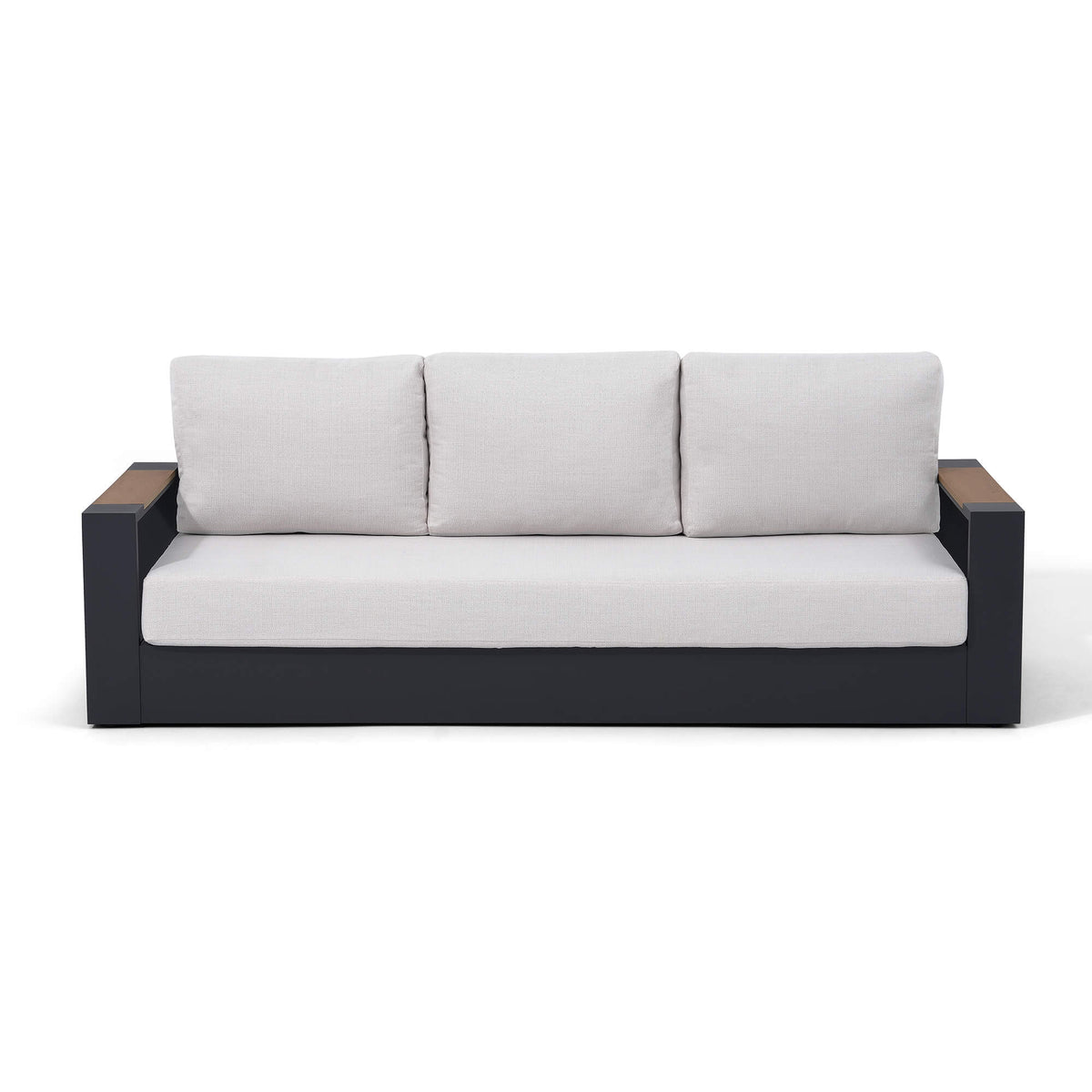 Modern outdoor sofa with white cushions and black aluminum frame- Sunsitt Modern Premium Patio Outdoor Furniture #color_grey