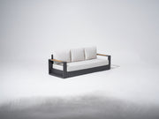 Modern outdoor sofa with white cushions, aluminum frame and wooden armrest- Sunsitt Modern Premium Patio Outdoor Furniture #color_grey