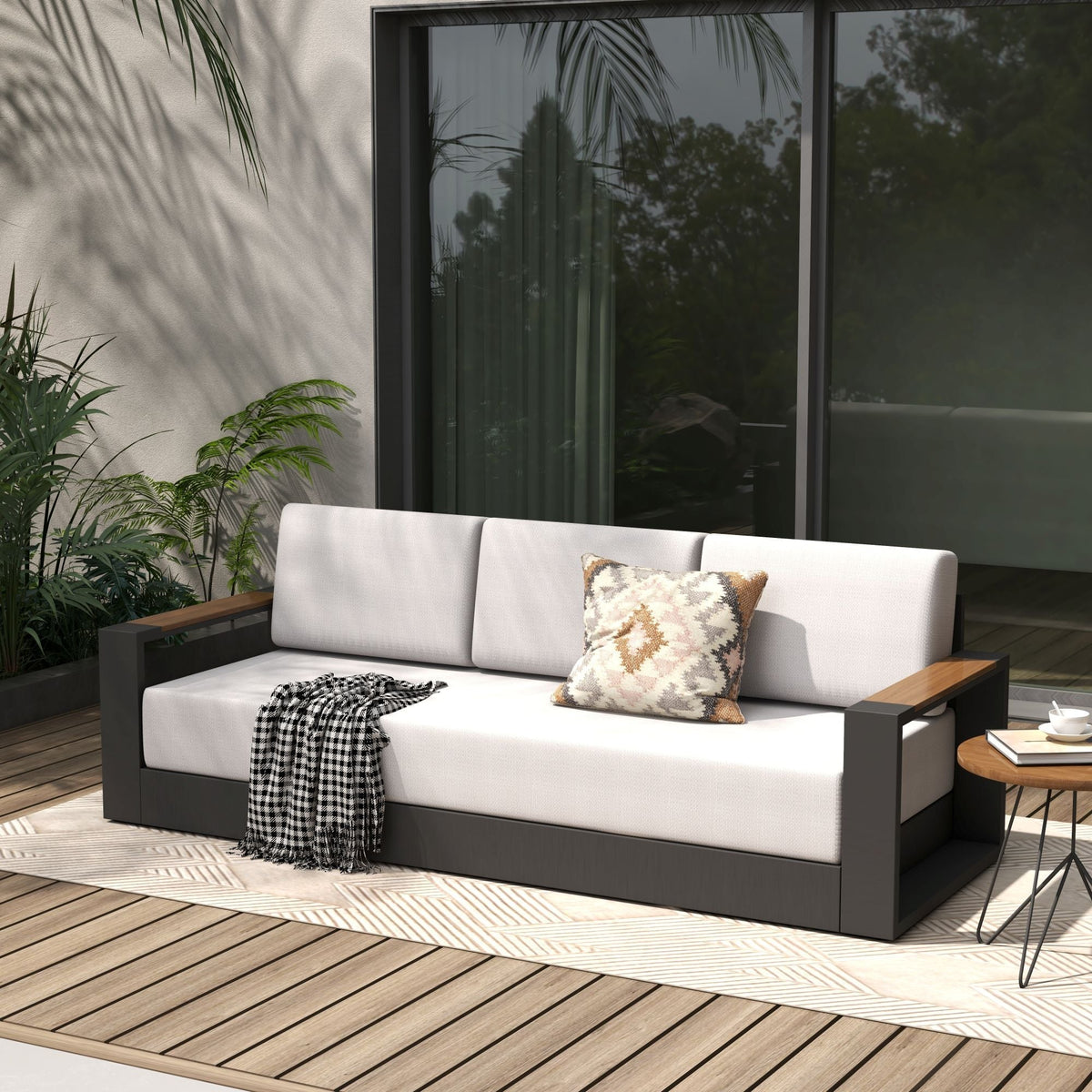 3 seats aluminum Outdoor sofa with cushions- Sunsitt Modern Premium Patio Outdoor Furniture #color_grey
