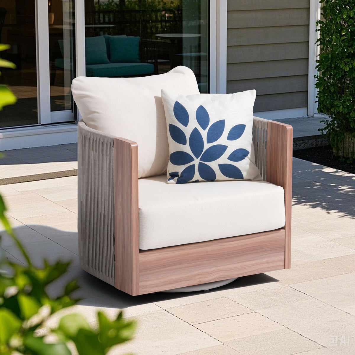 Rope armchair with white cushions- Sunsitt Modern Premium Patio Outdoor Furniture
